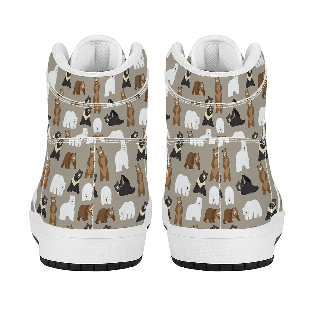 Cute Bear Pattern Print High Top Leather Sneakers