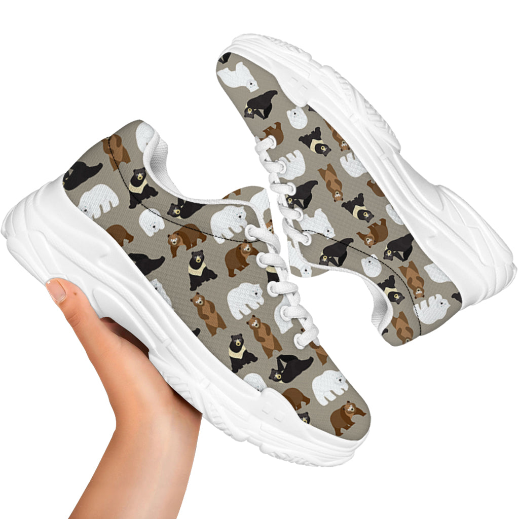 Cute Bear Pattern Print White Chunky Shoes