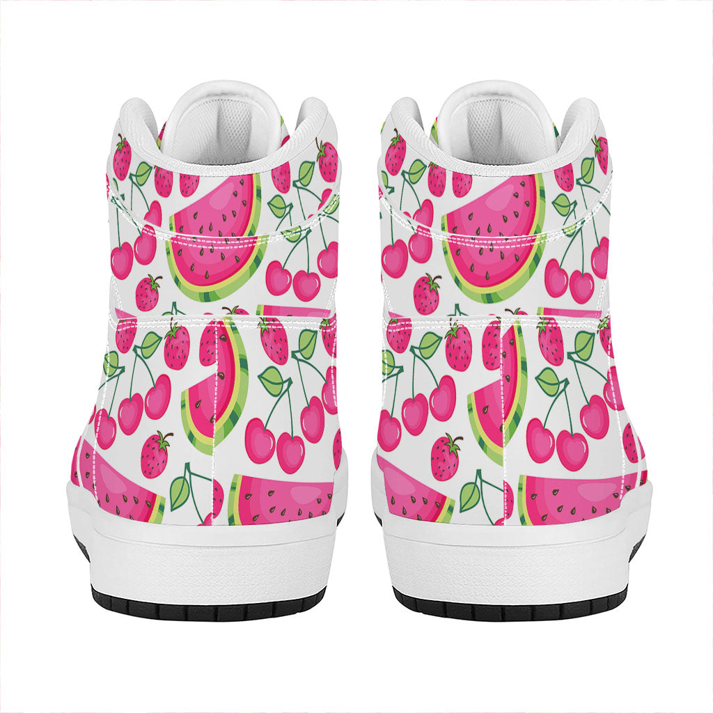 Cute Berry Watermelon Pattern Print High Top Leather Sneakers