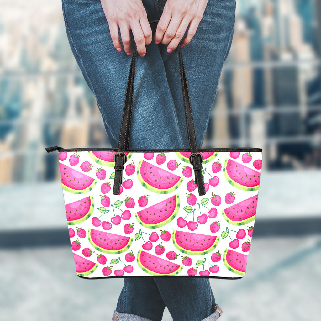 Cute Berry Watermelon Pattern Print Leather Tote Bag