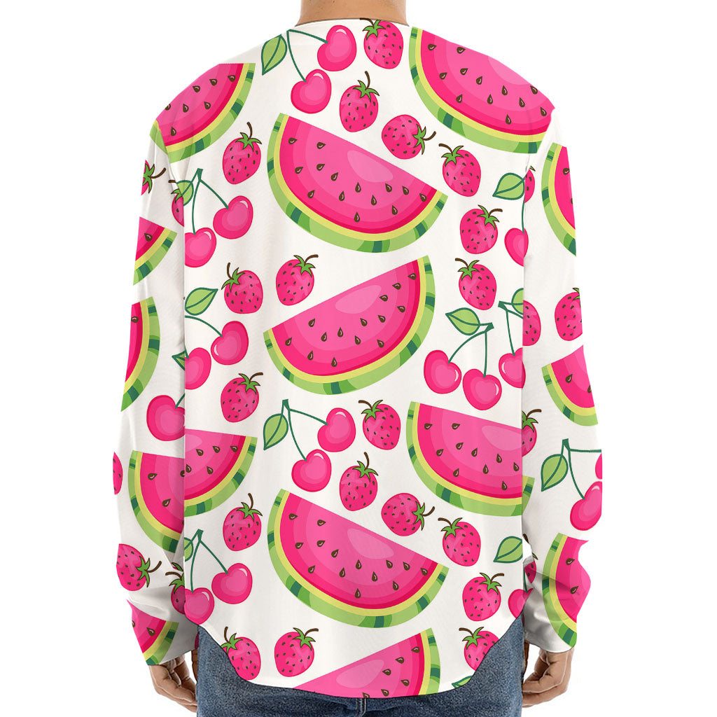 Cute Berry Watermelon Pattern Print Long Sleeve Baseball Jersey