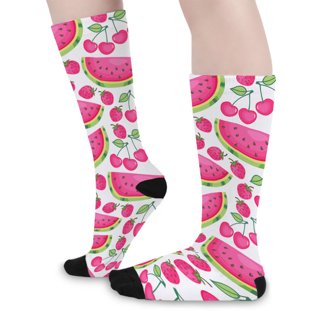 Cute Berry Watermelon Pattern Print Long Socks
