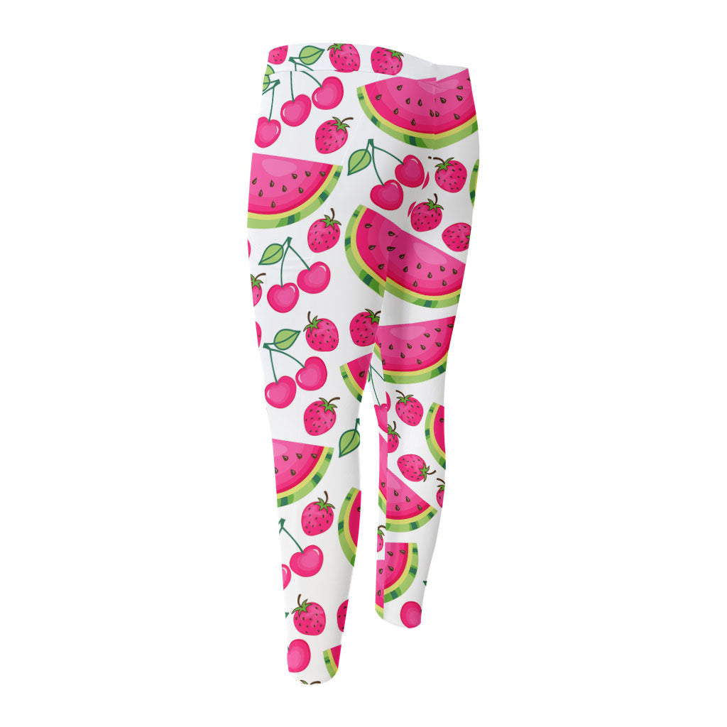 Cute Berry Watermelon Pattern Print Men's Compression Pants