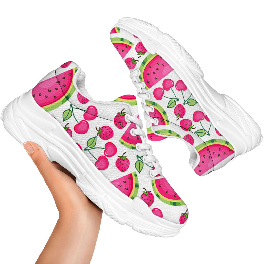 Cute Berry Watermelon Pattern Print White Chunky Shoes