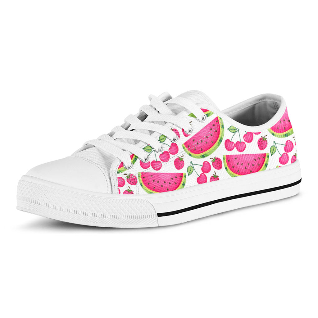 Cute Berry Watermelon Pattern Print White Low Top Sneakers