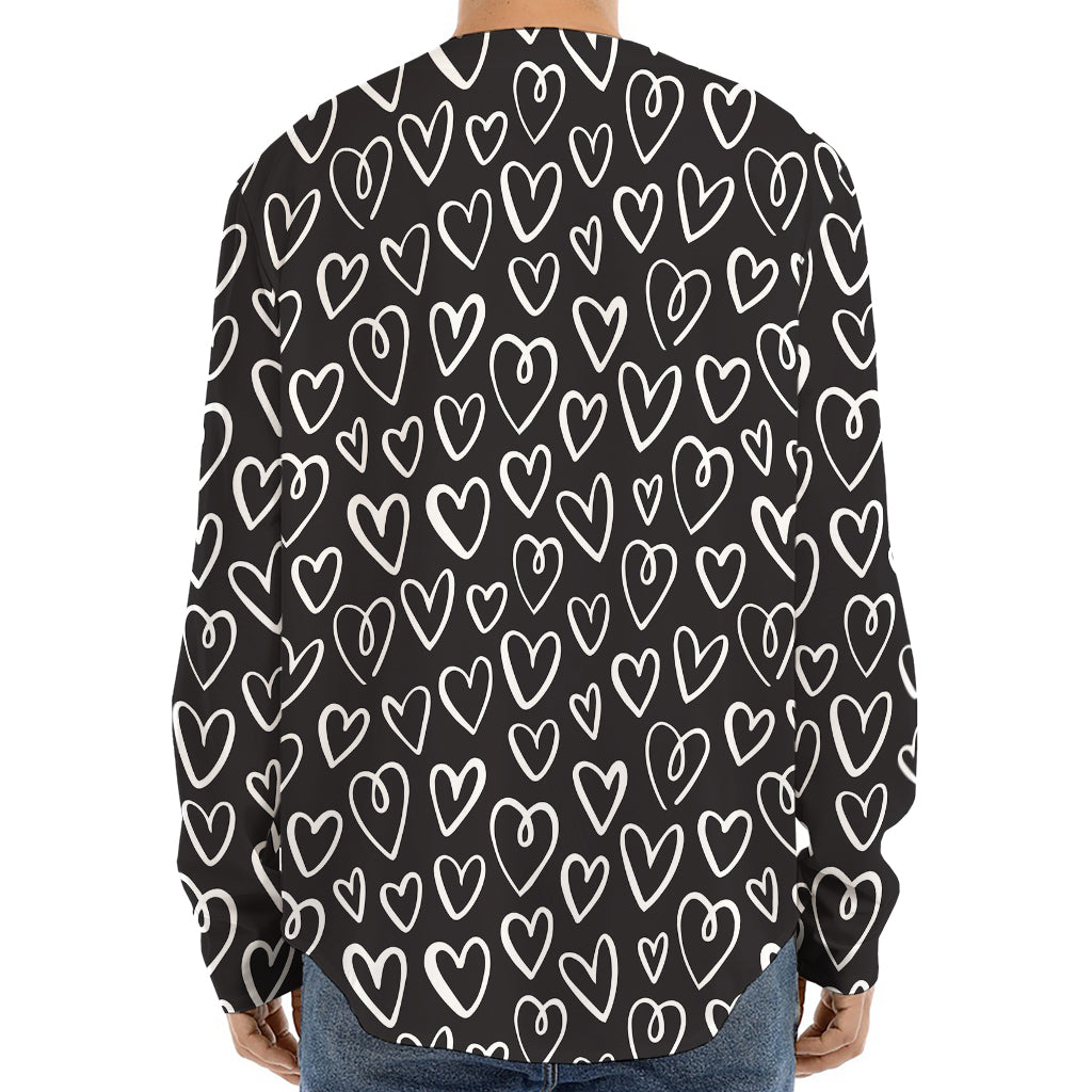 Cute Black And White Heart Pattern Print Long Sleeve Baseball Jersey