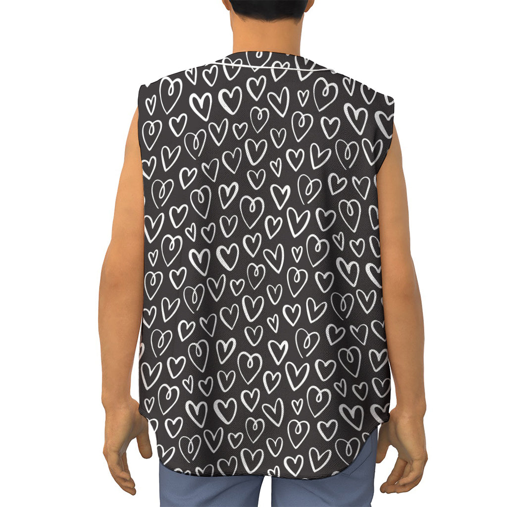 Cute Black And White Heart Pattern Print Sleeveless Baseball Jersey