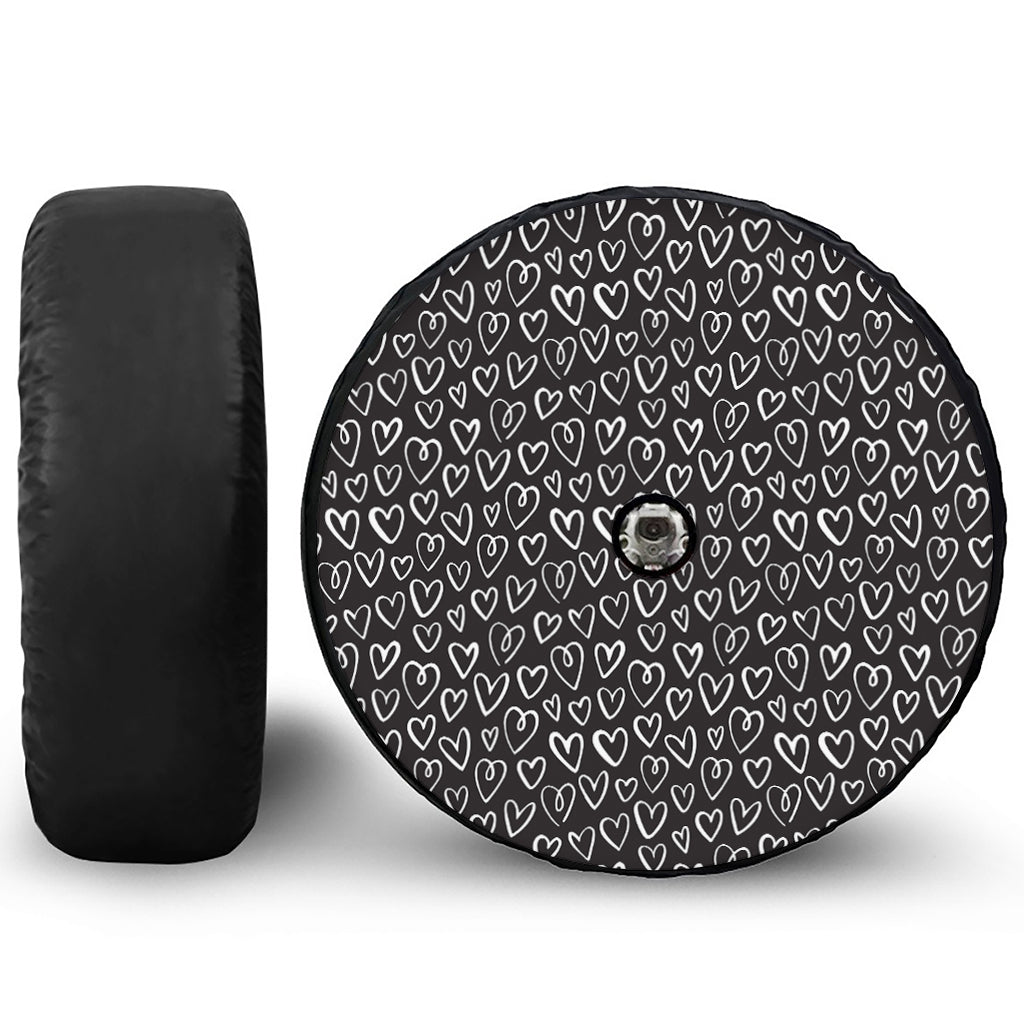 Cute Black And White Heart Pattern Print Tire Cover With Camera Hole