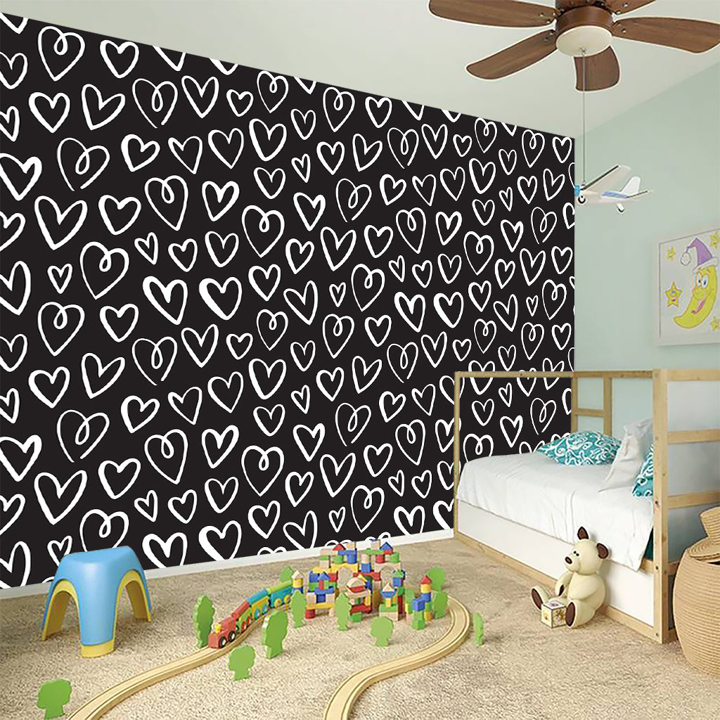 Cute Black And White Heart Pattern Print Wall Sticker