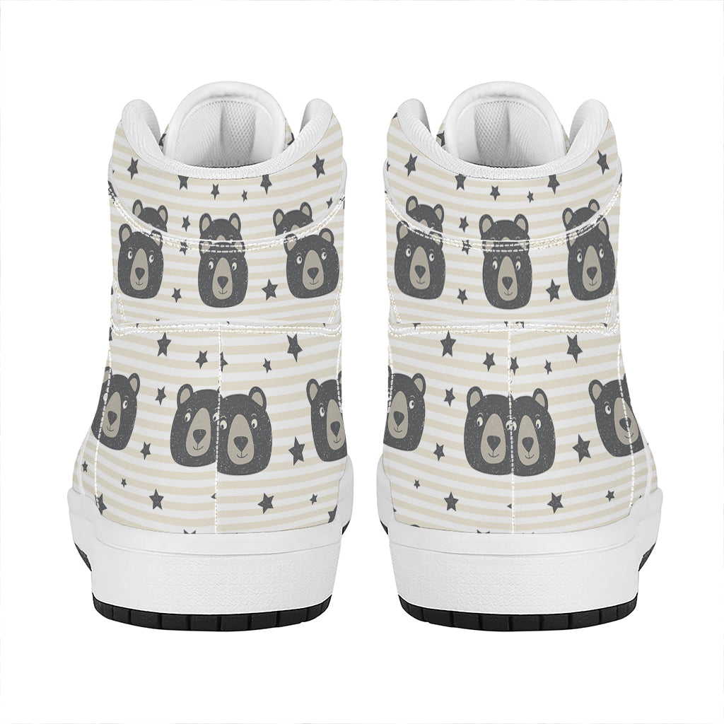 Cute Black Bear Pattern Print High Top Leather Sneakers