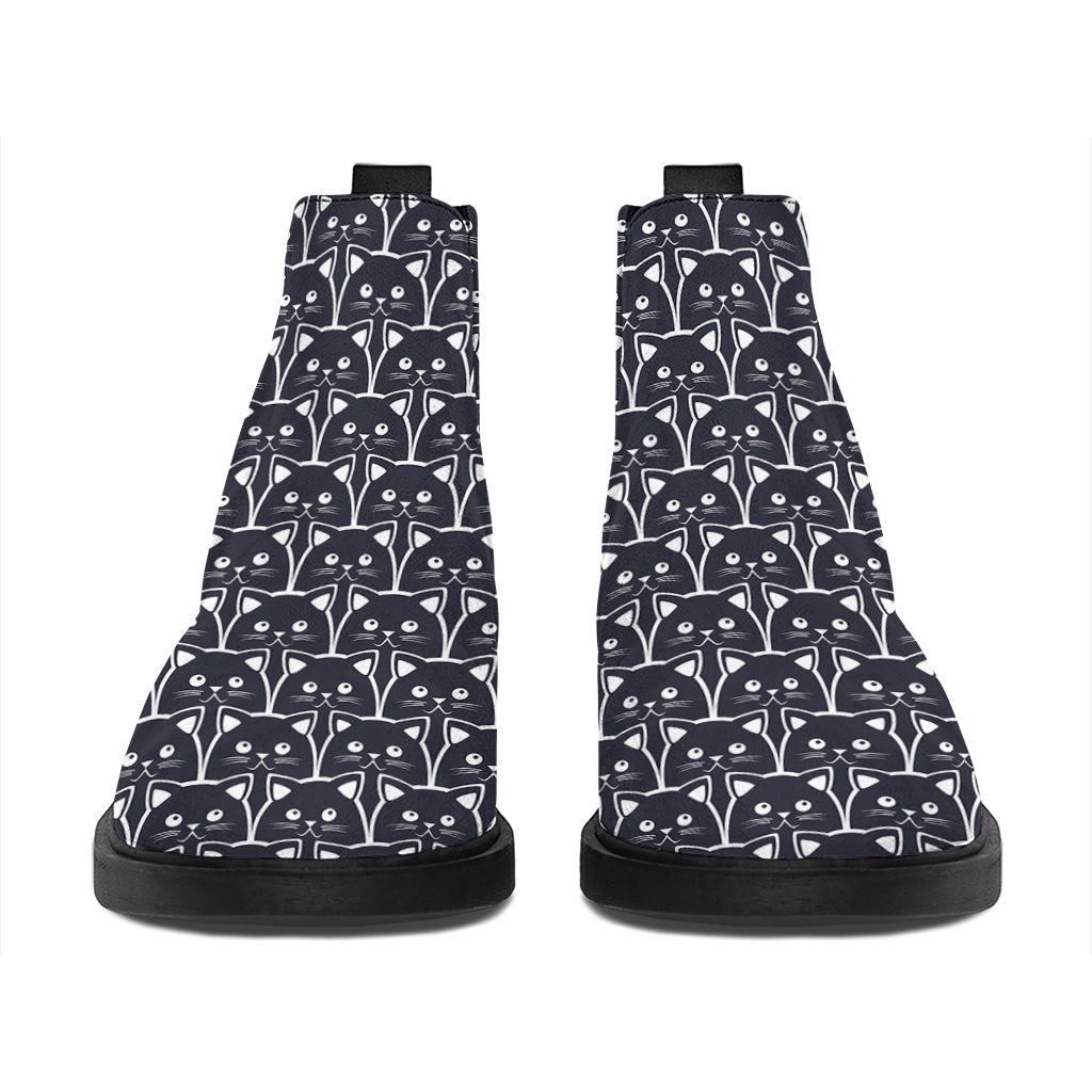 Cute Black Cat Pattern Print Flat Ankle Boots