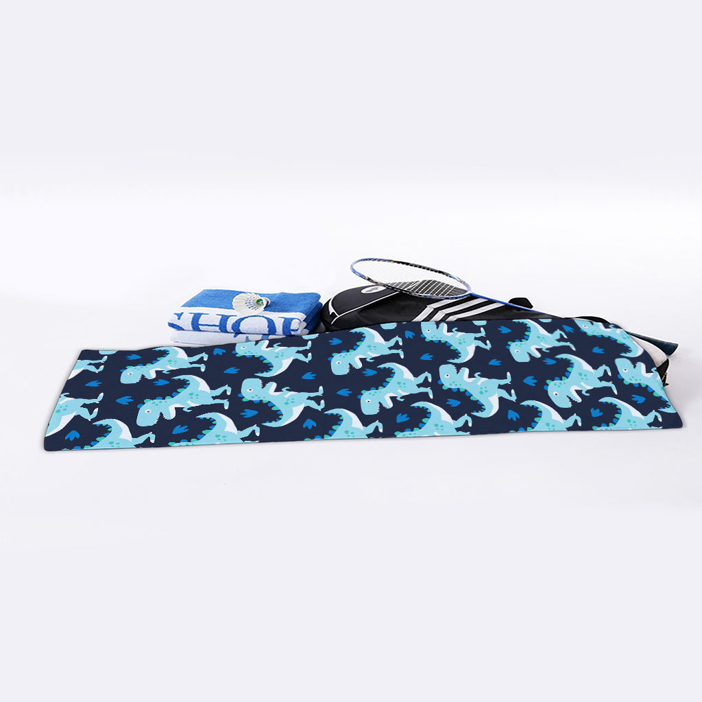 Cute Blue T-Rex Dinosaur Pattern Print Sports Towel
