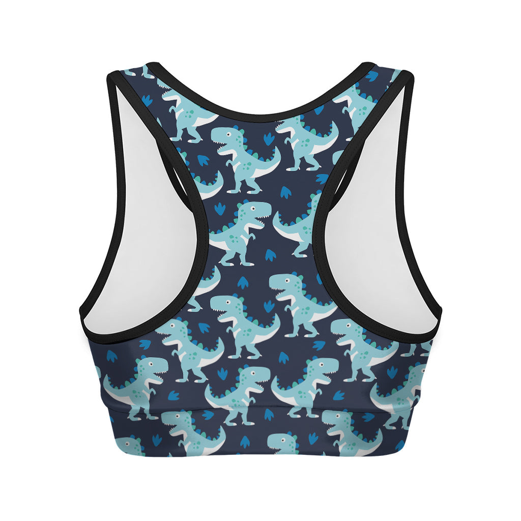 Cute Blue T-Rex Dinosaur Pattern Print Women's Sports Bra