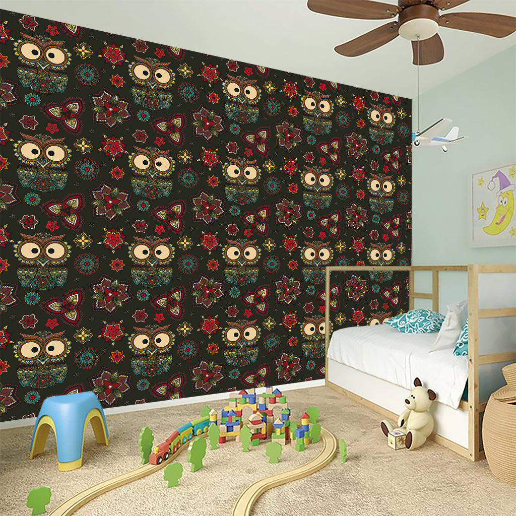 Cute Boho Owl Pattern Print Wall Sticker
