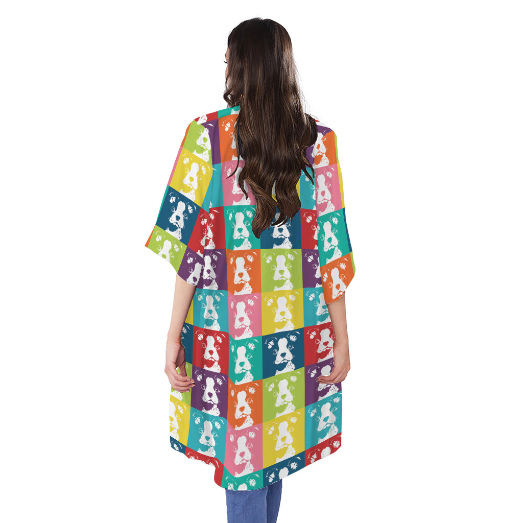 Cute Boston Terrier Faces Print Open Front Beach Cover Up