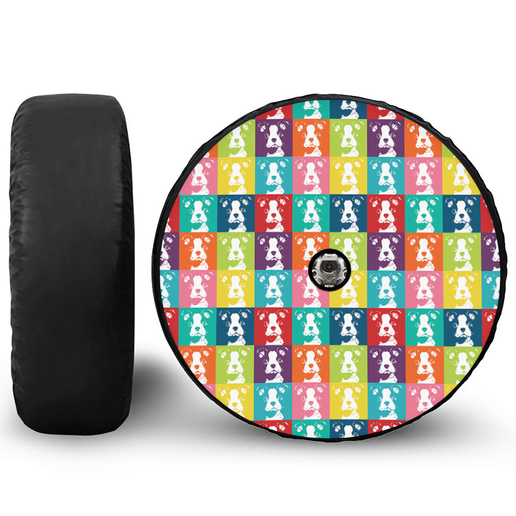 Cute Boston Terrier Faces Print Tire Cover With Camera Hole