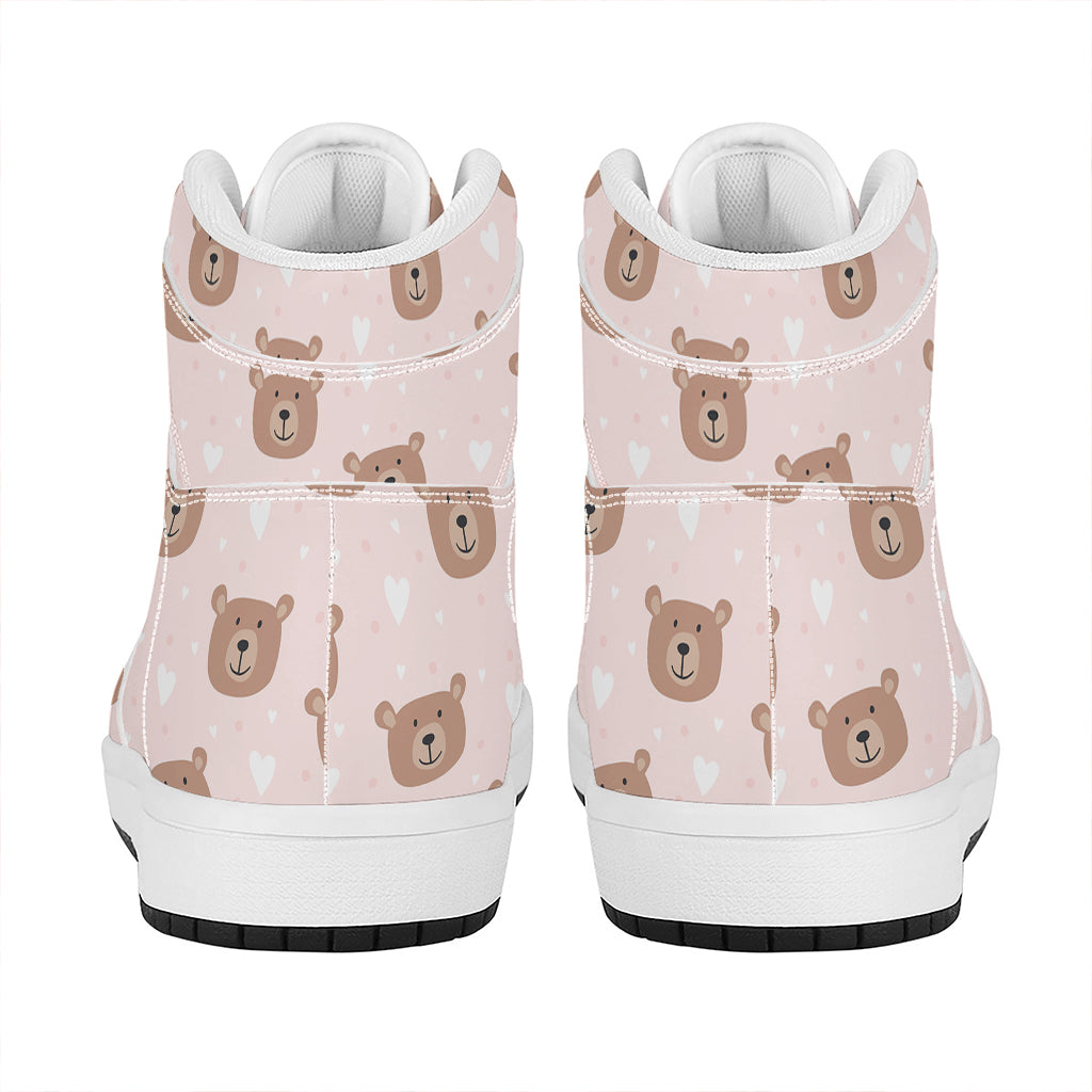 Cute Brown Bear Pattern Print High Top Leather Sneakers