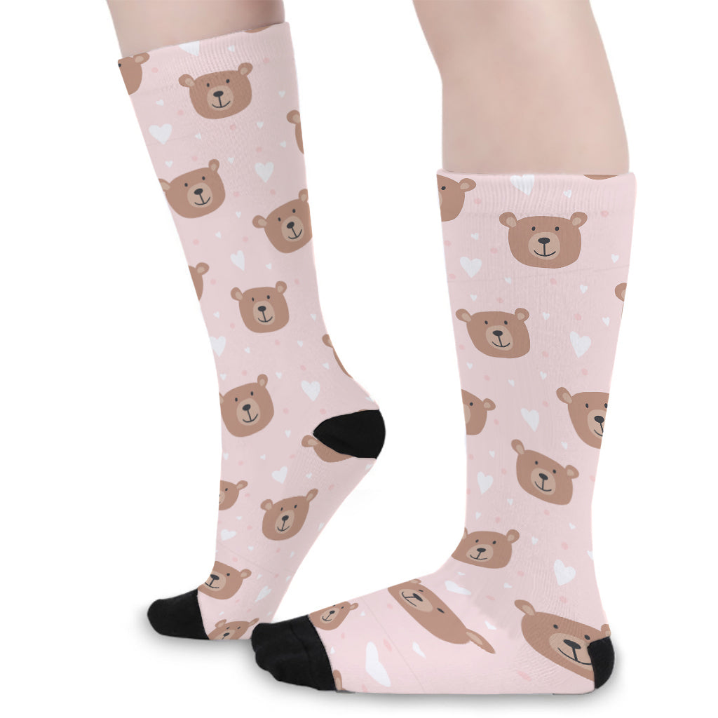 Cute Brown Bear Pattern Print Long Socks