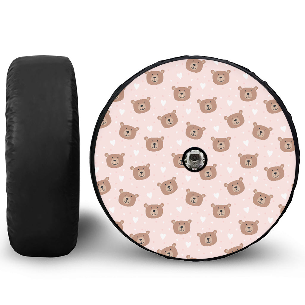 Cute Brown Bear Pattern Print Tire Cover With Camera Hole