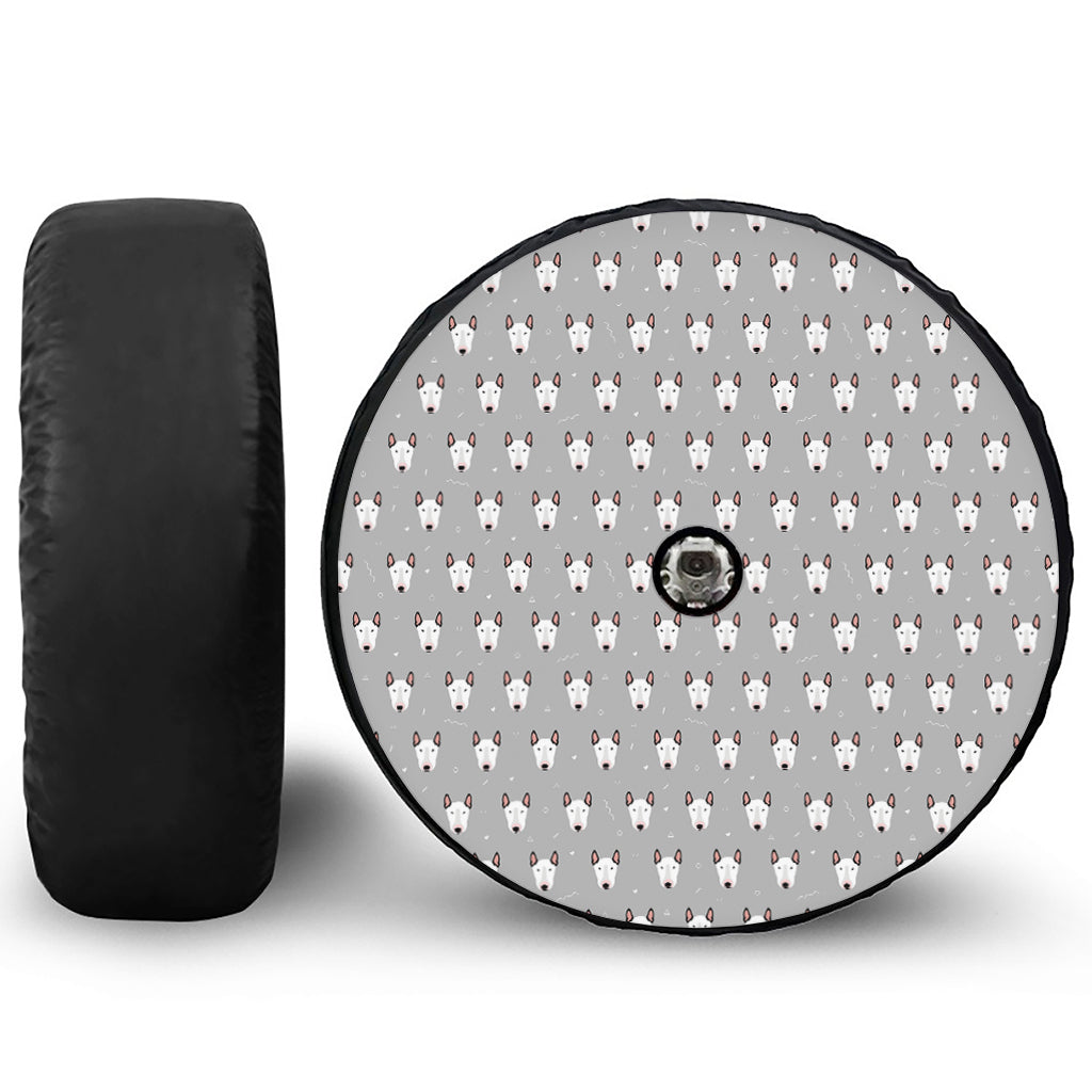 Cute Bull Terrier Faces Pattern Print Tire Cover With Camera Hole
