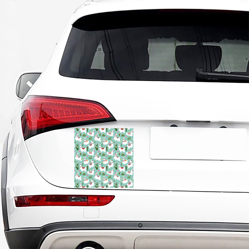 Cute Cactus And Llama Pattern Print Car Sticker