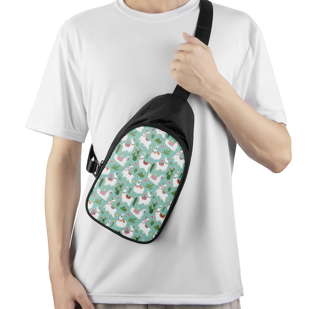 Cute Cactus And Llama Pattern Print Chest Bag
