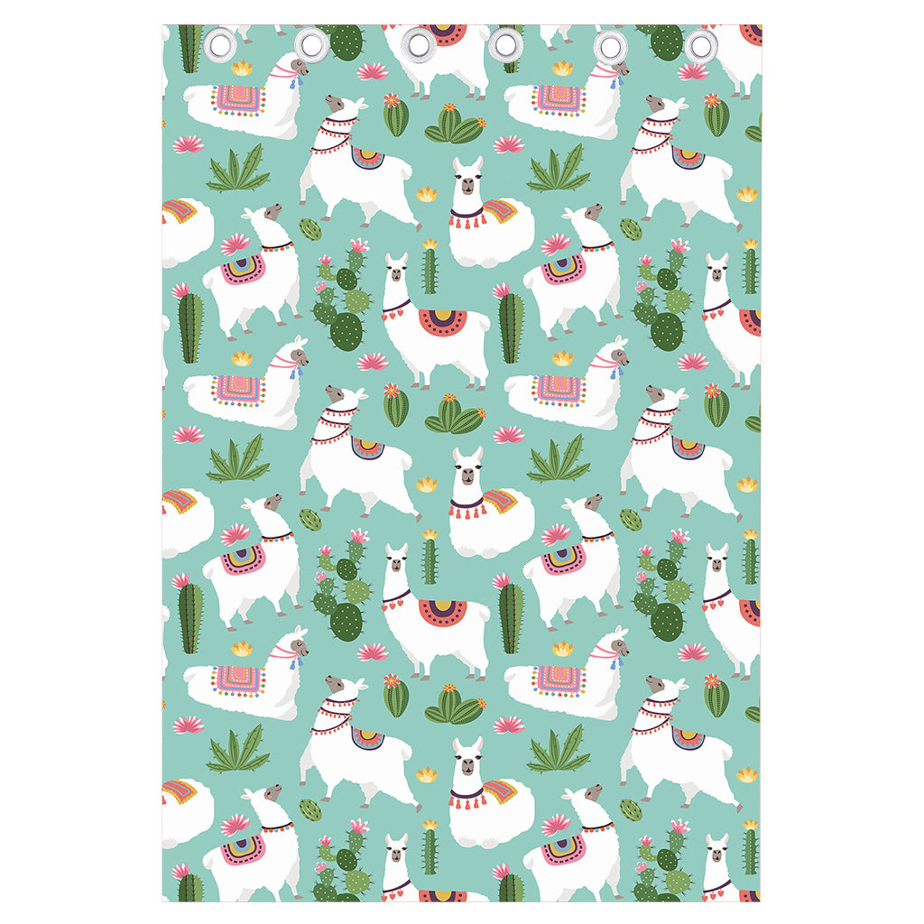 Cute Cactus And Llama Pattern Print Curtain