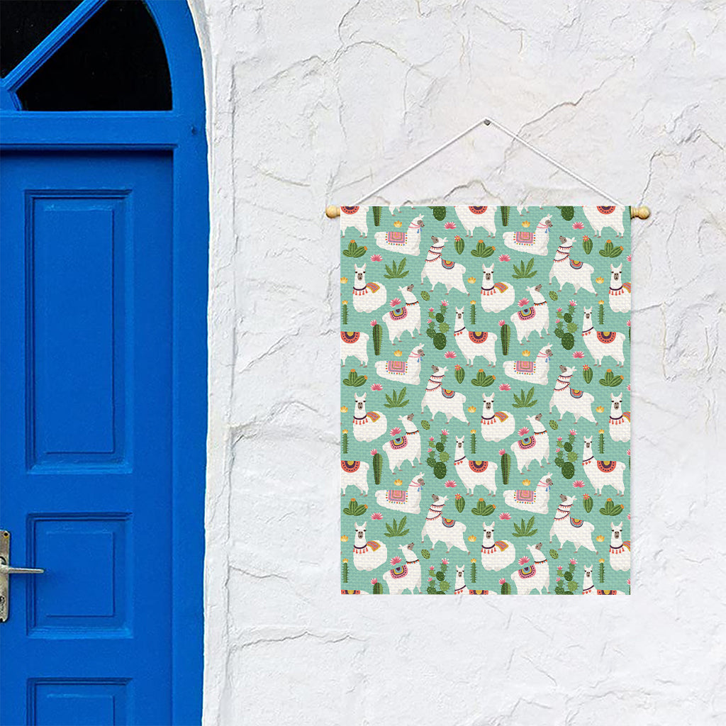 Cute Cactus And Llama Pattern Print Garden Flag