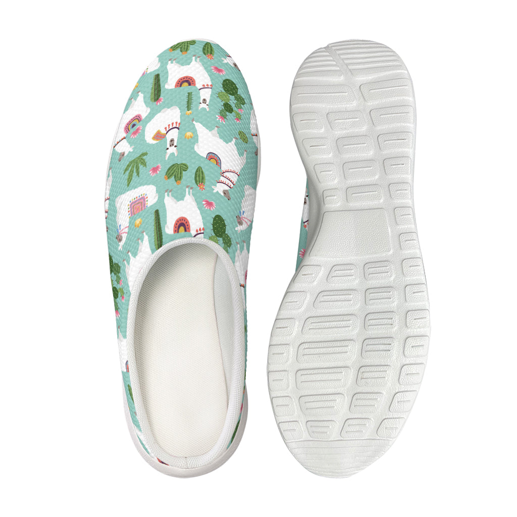 Cute Cactus And Llama Pattern Print Mesh Casual Shoes
