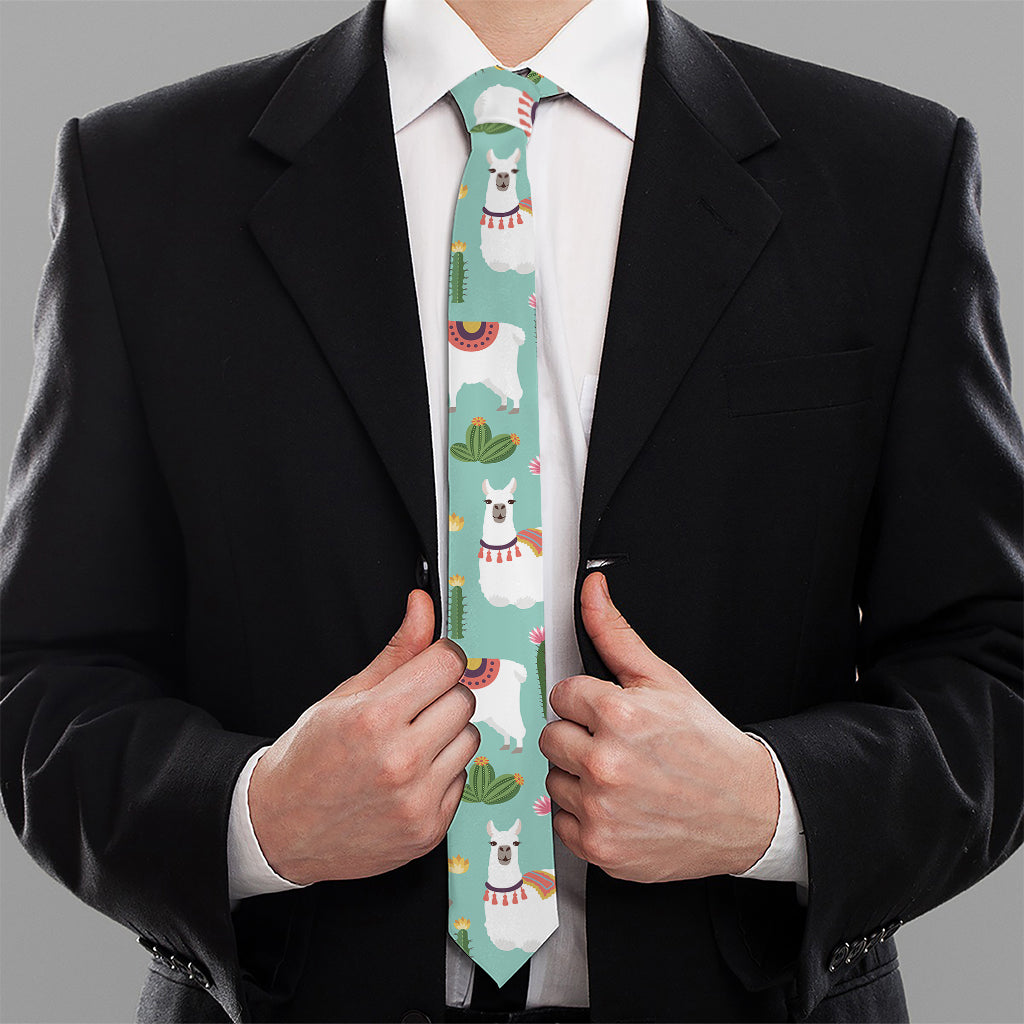 Cute Cactus And Llama Pattern Print Necktie