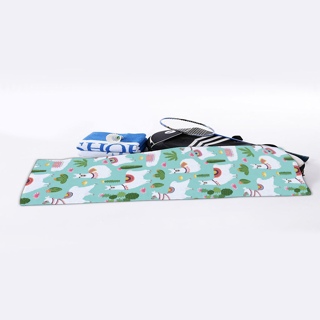 Cute Cactus And Llama Pattern Print Sports Towel