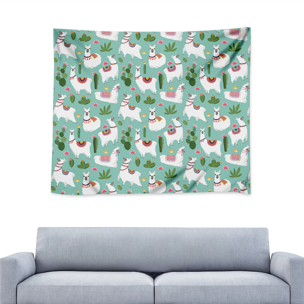 Cute Cactus And Llama Pattern Print Tapestry