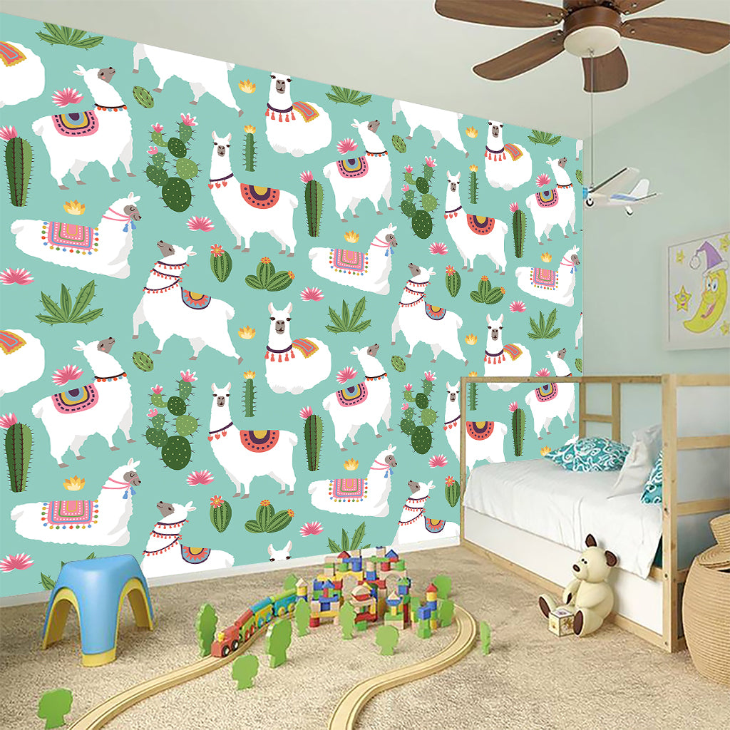 Cute Cactus And Llama Pattern Print Wall Sticker