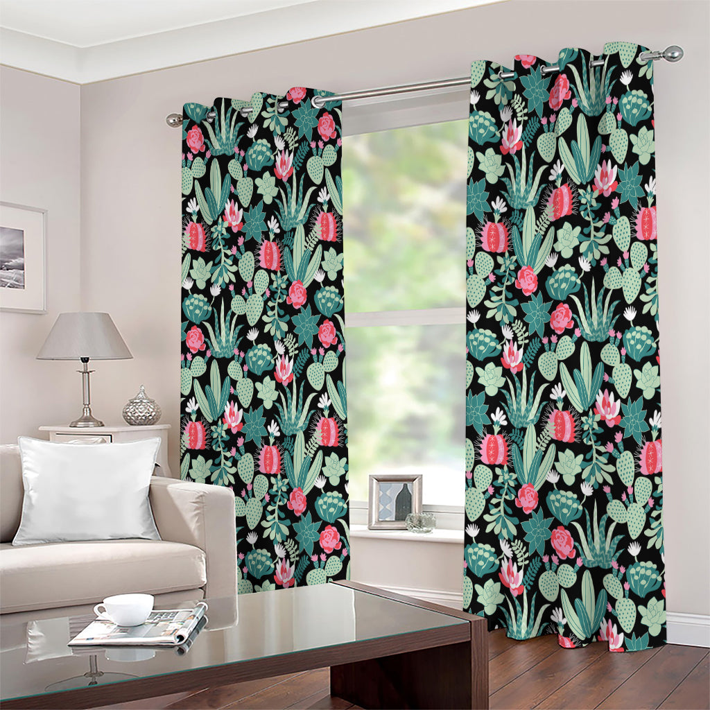 Cute Cactus And Succulent Print Extra Wide Grommet Curtains