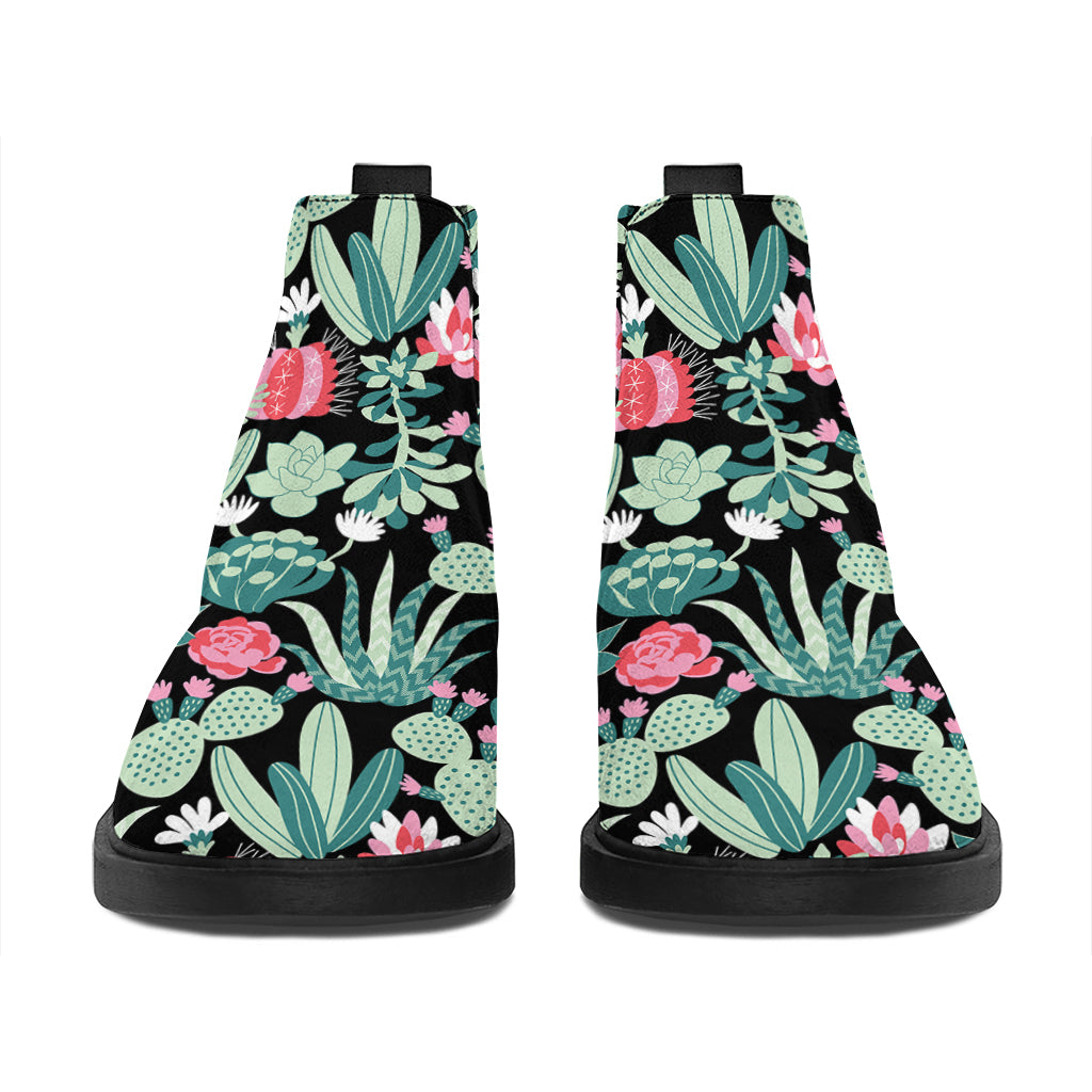 Cute Cactus And Succulent Print Flat Ankle Boots