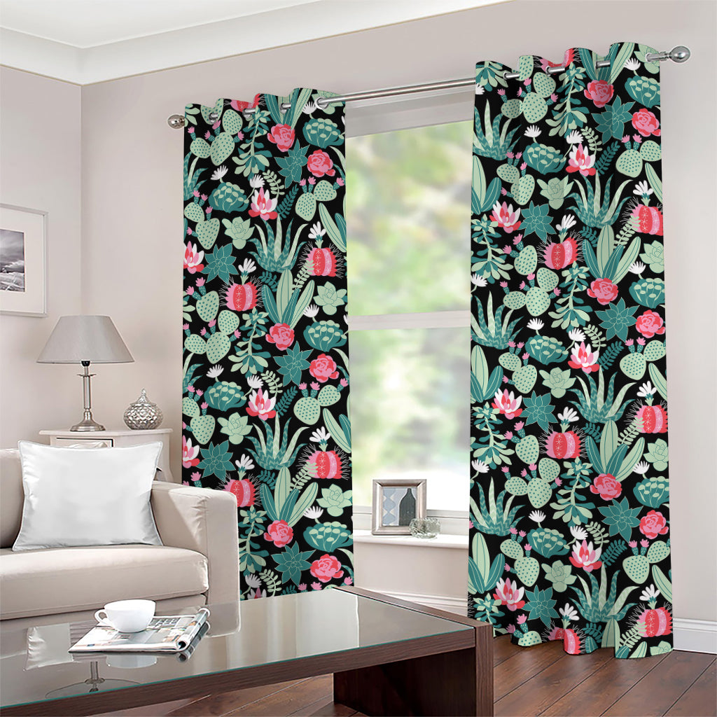 Cute Cactus And Succulent Print Grommet Curtains