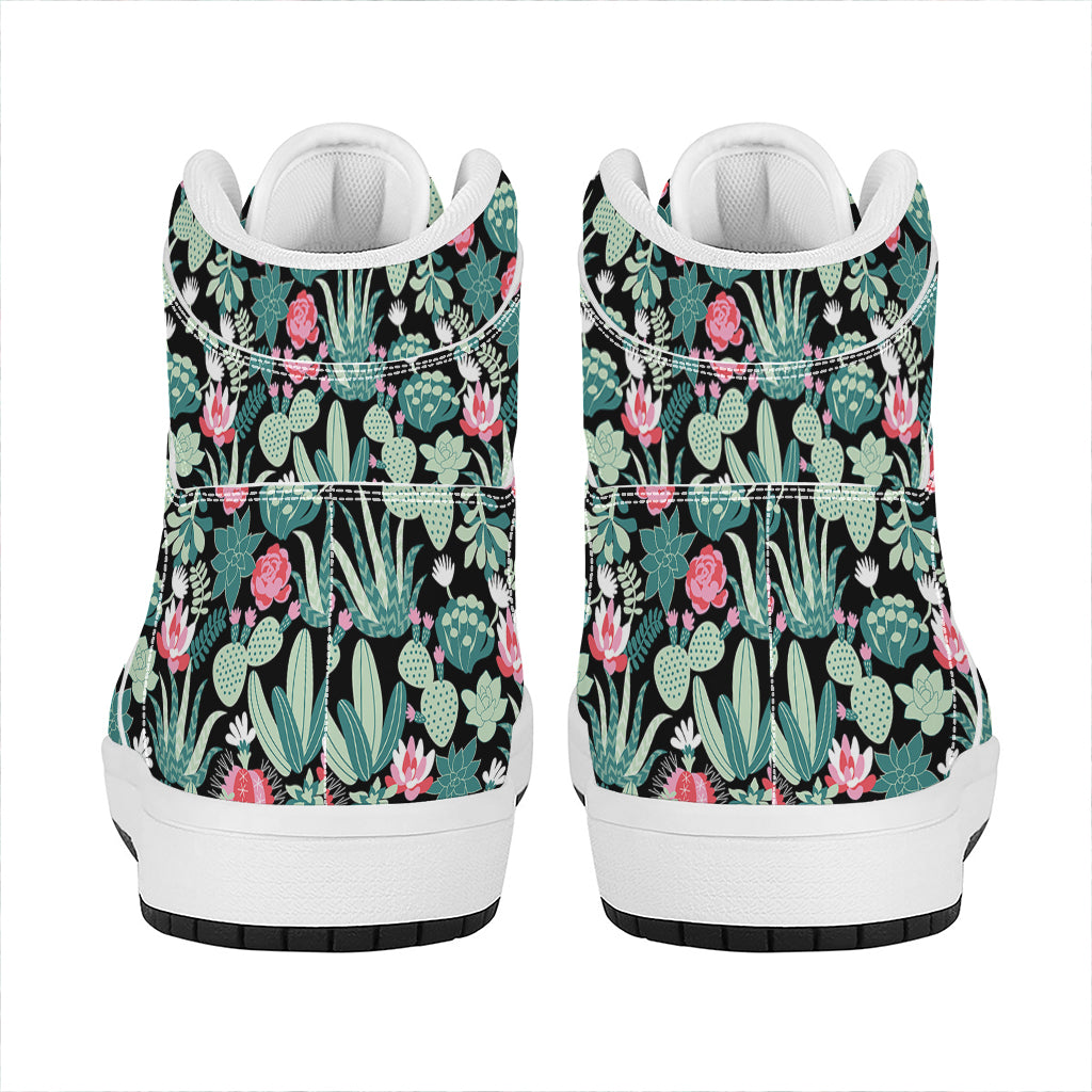 Cute Cactus And Succulent Print High Top Leather Sneakers