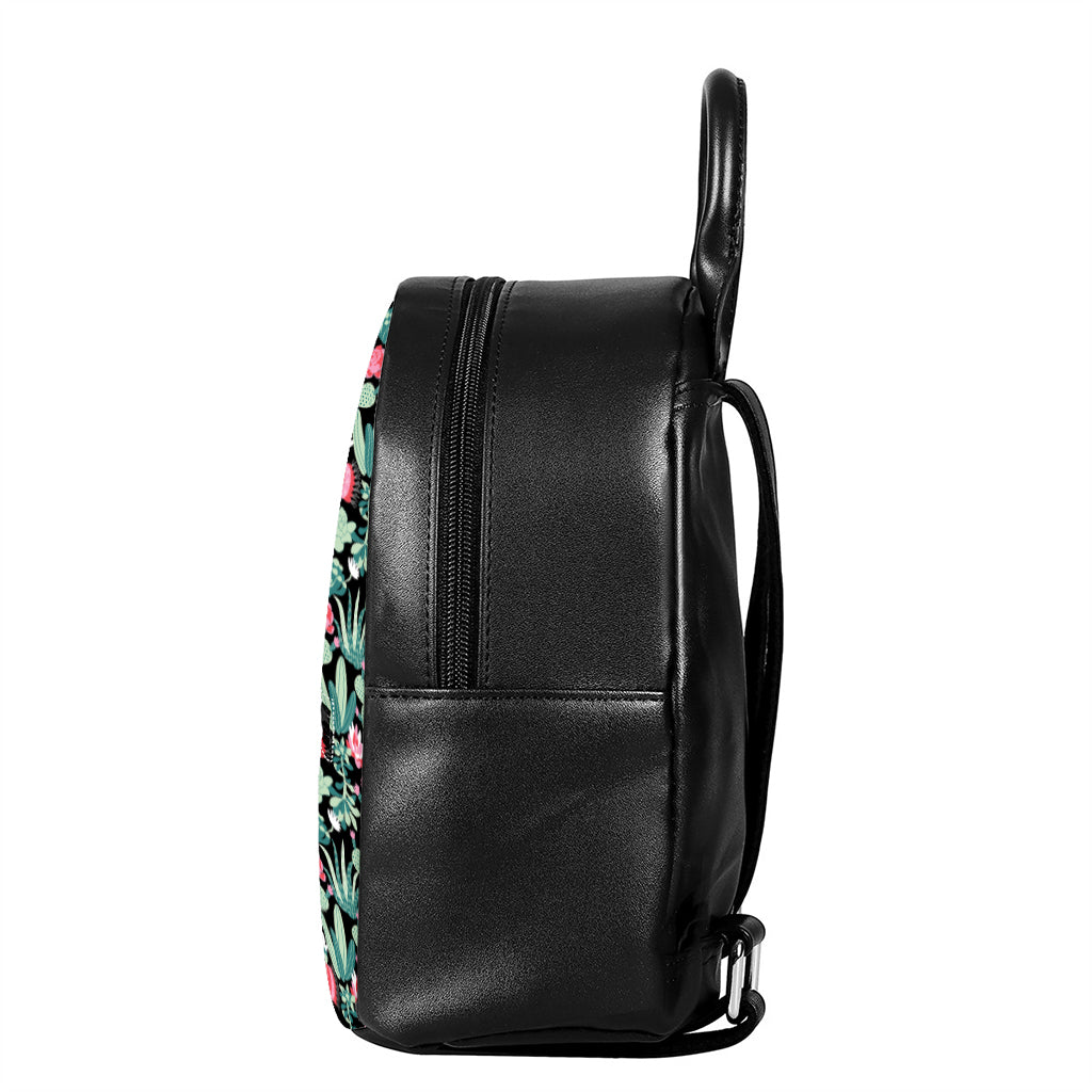 Cute Cactus And Succulent Print Leather Backpack