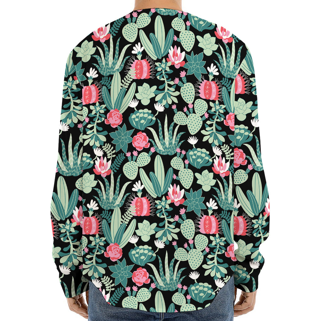 Cute Cactus And Succulent Print Long Sleeve Baseball Jersey