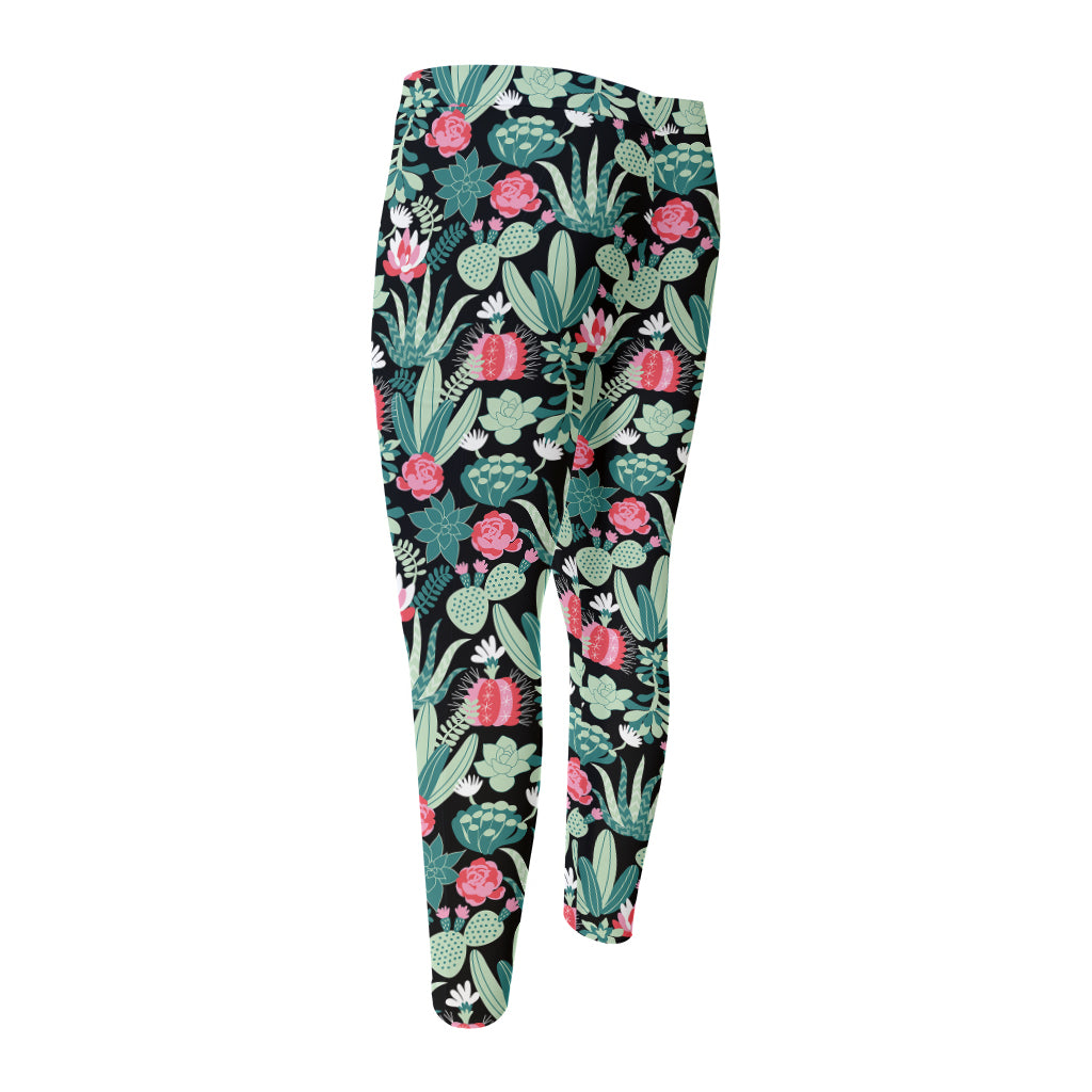 Cute Cactus And Succulent Print Men's Compression Pants