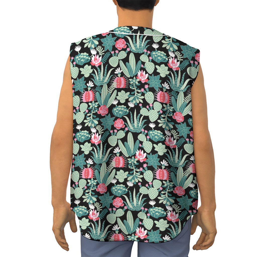 Cute Cactus And Succulent Print Sleeveless Baseball Jersey