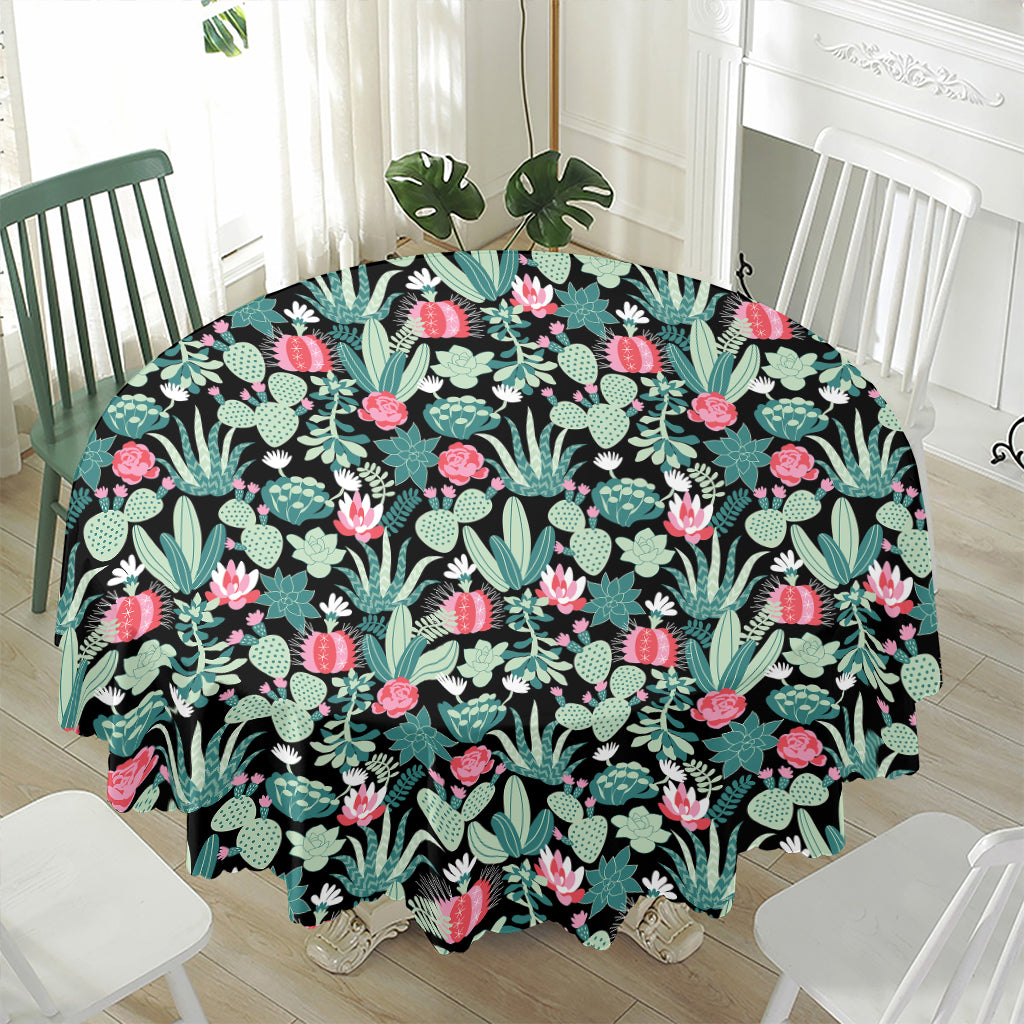 Cute Cactus And Succulent Print Waterproof Round Tablecloth
