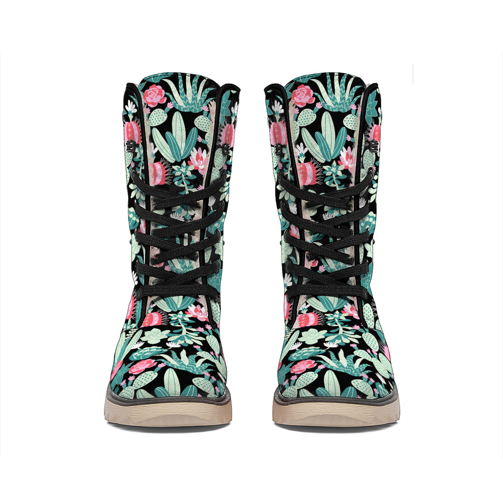 Cute Cactus And Succulent Print Winter Boots