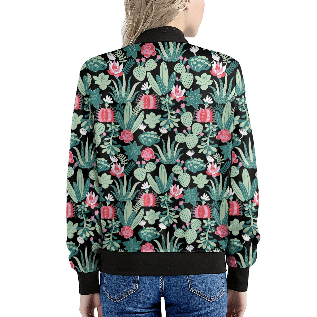 Cute Cactus And Succulent Print Women's Bomber Jacket