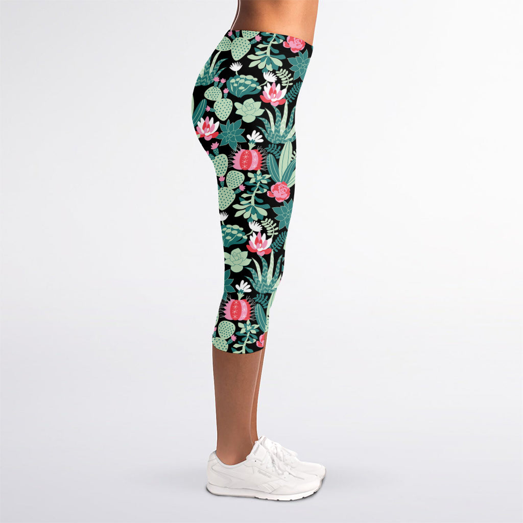 Cute Cactus And Succulent Print Women's Capri Leggings