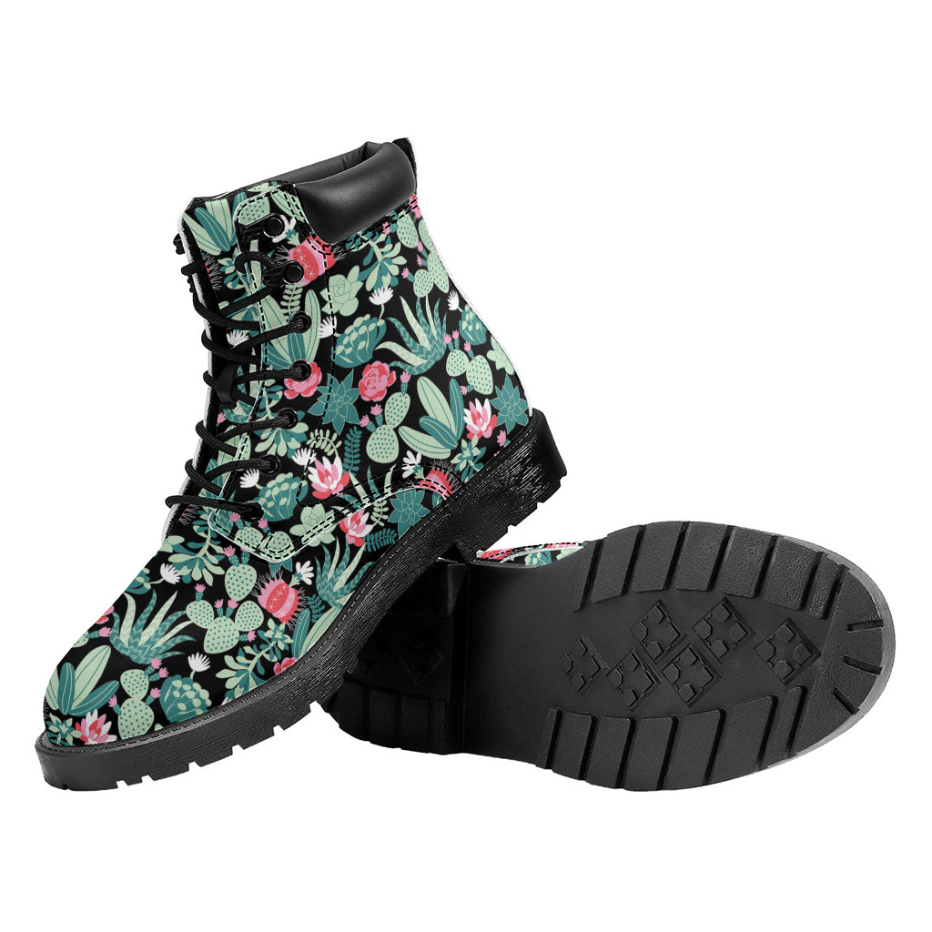 Cute Cactus And Succulent Print Work Boots