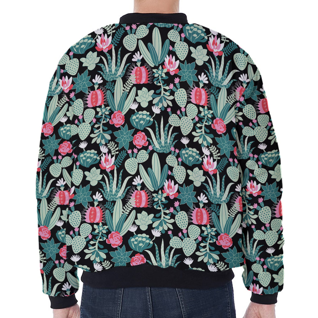 Cute Cactus And Succulent Print Zip Sleeve Bomber Jacket