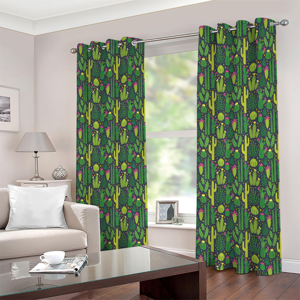 Cute Cactus Plant Pattern Print Extra Wide Grommet Curtains