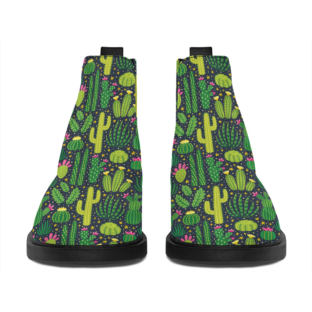 Cute Cactus Plant Pattern Print Flat Ankle Boots
