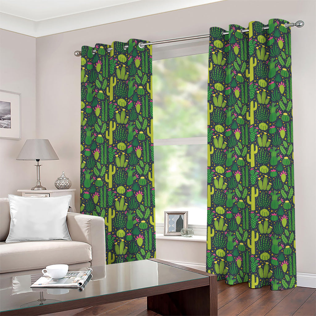 Cute Cactus Plant Pattern Print Grommet Curtains